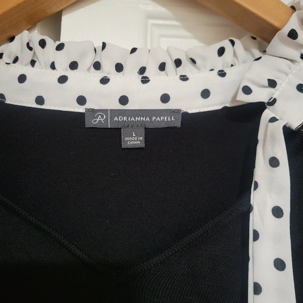 Adrianna Papell Black Sweater Top with Polka Dot Accents - Picture 2 of 8